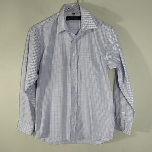 Andrew Fezza Boys Size 12 Long Sleeve Plaid Button Down Shirt Blue White Purple